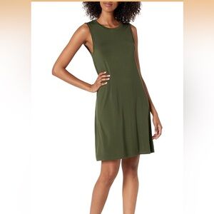 Daily Ritual Women's Jersey Relaxed-Fit Muscle-Sleeve Swing Dress Medium Olive